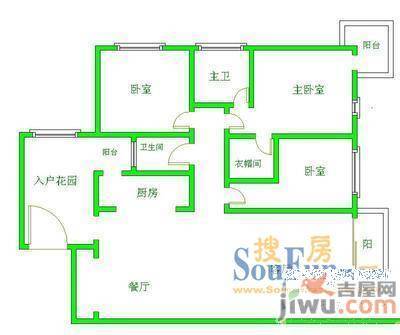 市北路商住楼2室1厅1卫63㎡户型图