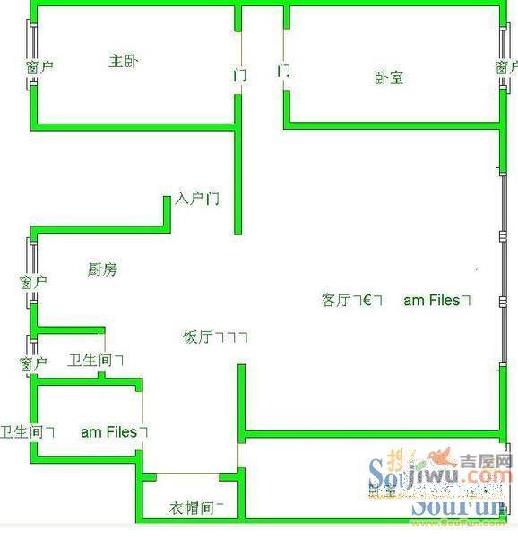 市北路商住楼2室1厅1卫63㎡户型图