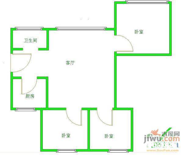 市北路商住楼2室1厅1卫63㎡户型图