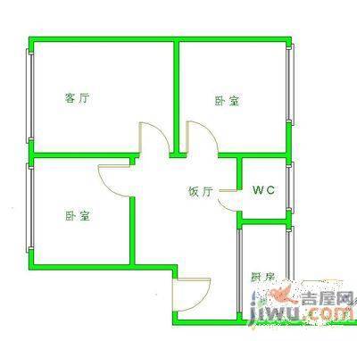 市北路商住楼2室1厅1卫63㎡户型图