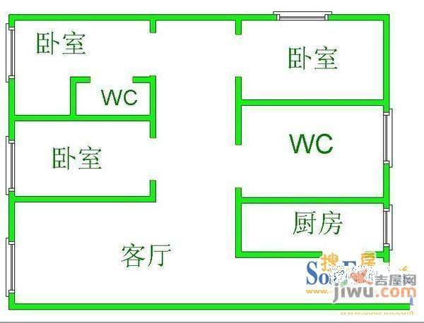 都村园3室1厅2卫户型图