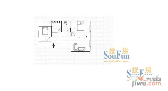 百佳商住楼2室2厅1卫85㎡户型图