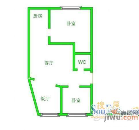 百佳商住楼2室2厅1卫85㎡户型图