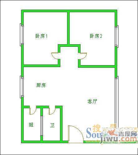 百佳商住楼2室2厅1卫85㎡户型图