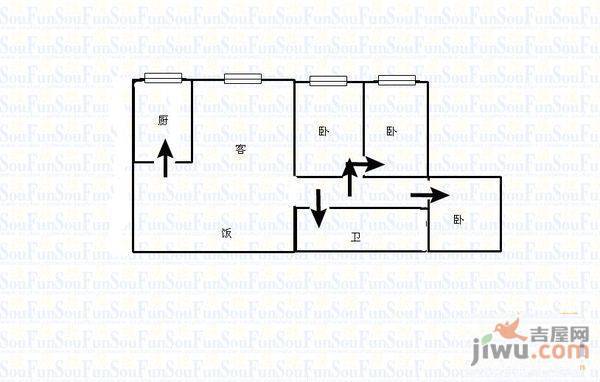 延安小区2室1厅1卫52㎡户型图