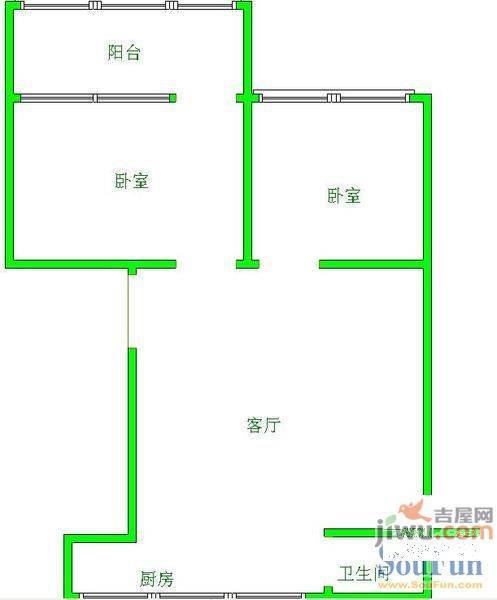 延安小区2室1厅1卫52㎡户型图