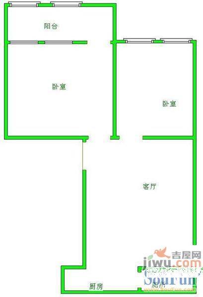 延安小区2室1厅1卫52㎡户型图