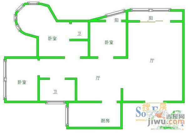 延安小区2室1厅1卫52㎡户型图