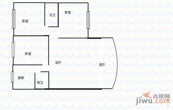 开磷宅吉花园3室1厅1卫户型图