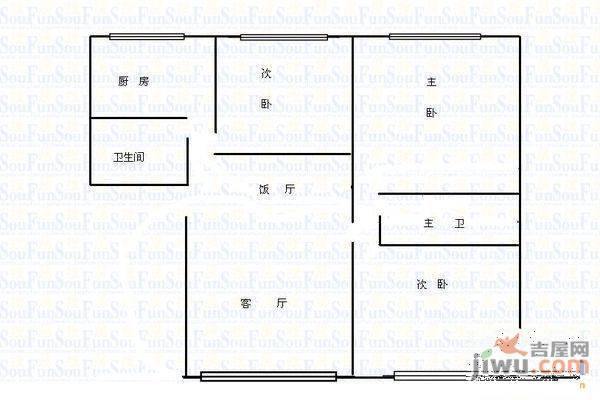 开磷宅吉花园3室1厅1卫户型图