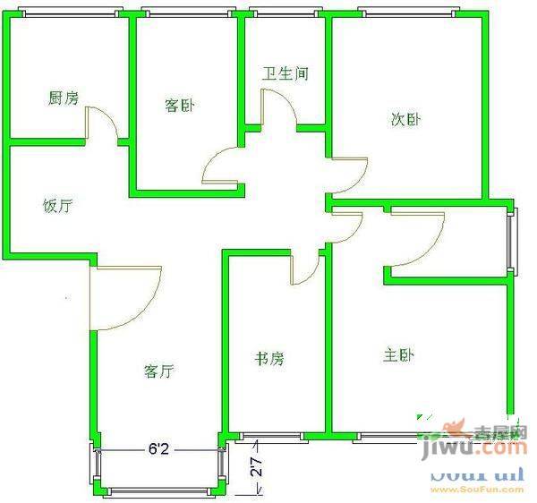 水锦花都二期2室2厅1卫80㎡户型图