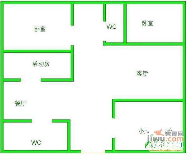 水锦花都二期2室2厅1卫80㎡户型图