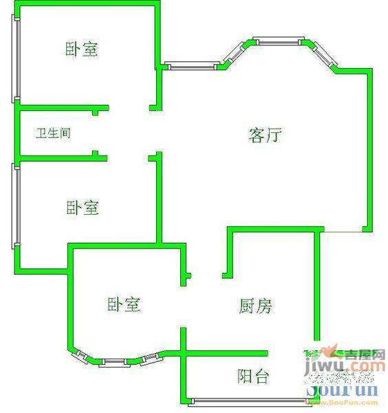 兴居园3室1厅1卫97㎡户型图