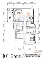 天然居3室2厅1卫101.3㎡户型图