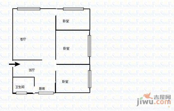 猫猫坡社区3室2厅1卫113㎡户型图