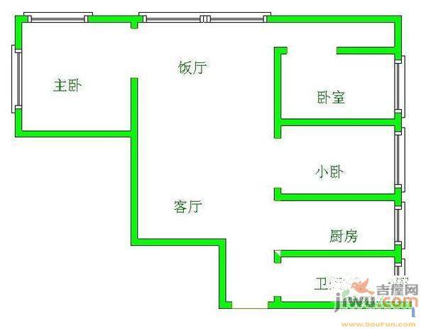 猫猫坡社区3室2厅1卫113㎡户型图