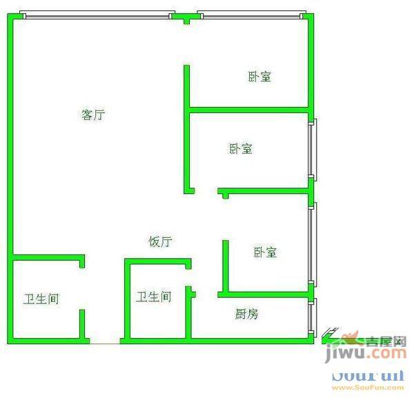 凯旋门大厦3室2厅2卫177㎡户型图