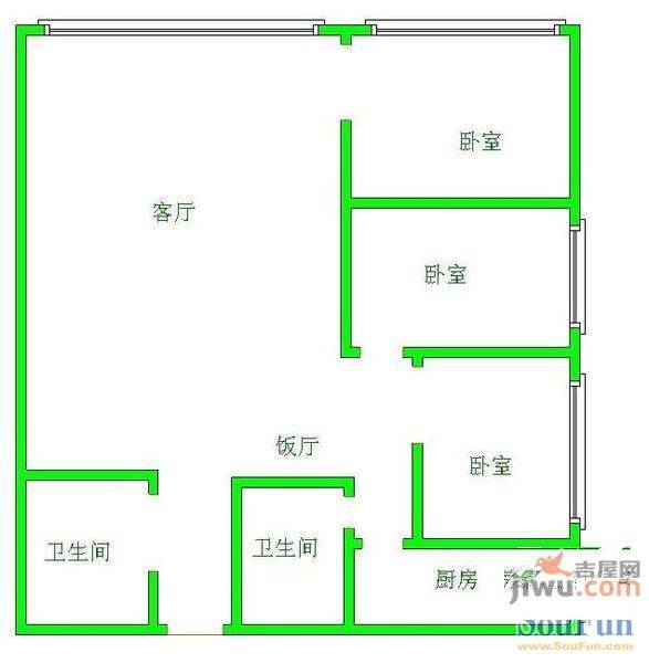 凯旋门大厦3室2厅2卫177㎡户型图