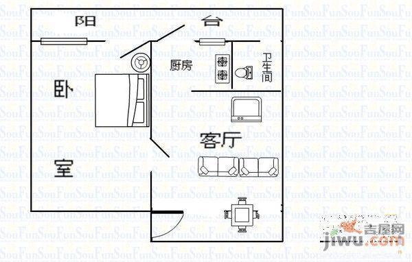 东山小区2室1厅1卫64㎡户型图