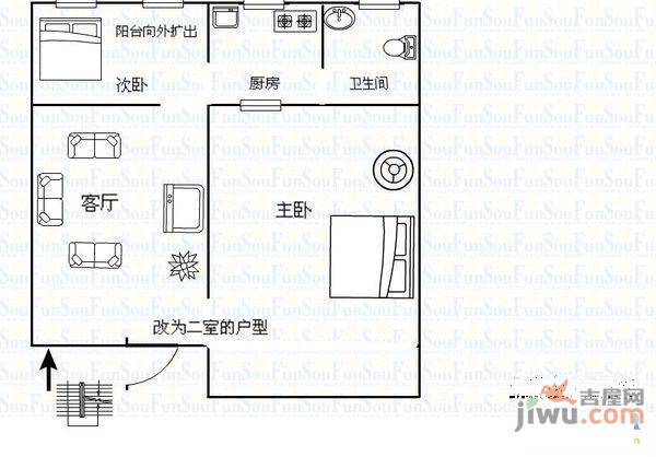 东山小区2室1厅1卫64㎡户型图