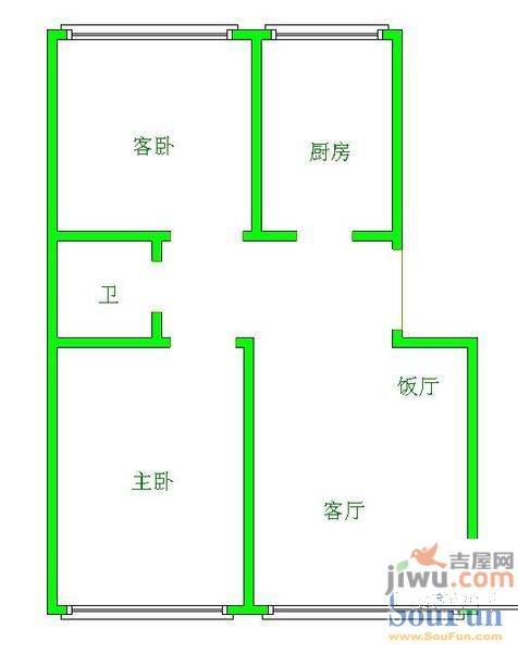 康瑞苑2室1厅1卫91㎡户型图