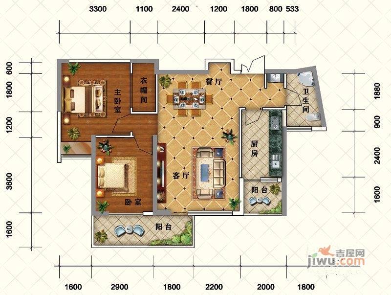 北城公馆2室2厅0卫95.2㎡户型图