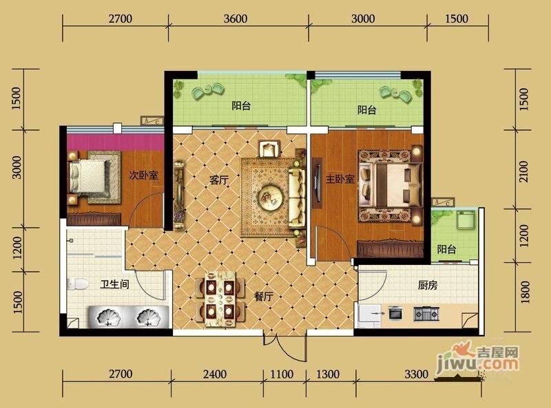 北城公馆2室2厅0卫74.9㎡户型图