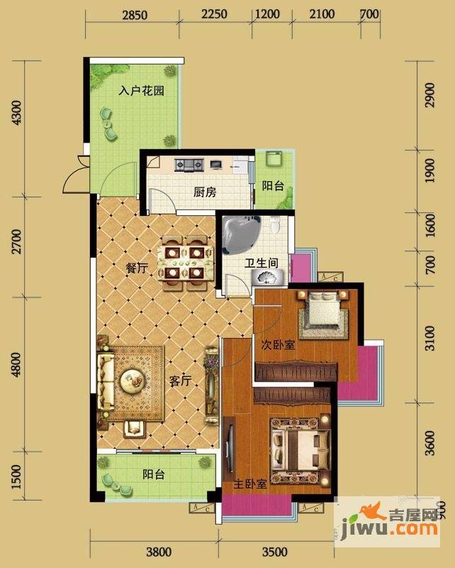 北城公馆2室2厅0卫100.1㎡户型图