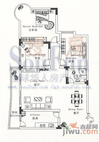 海泓兰馨苑3室2厅1卫121㎡户型图