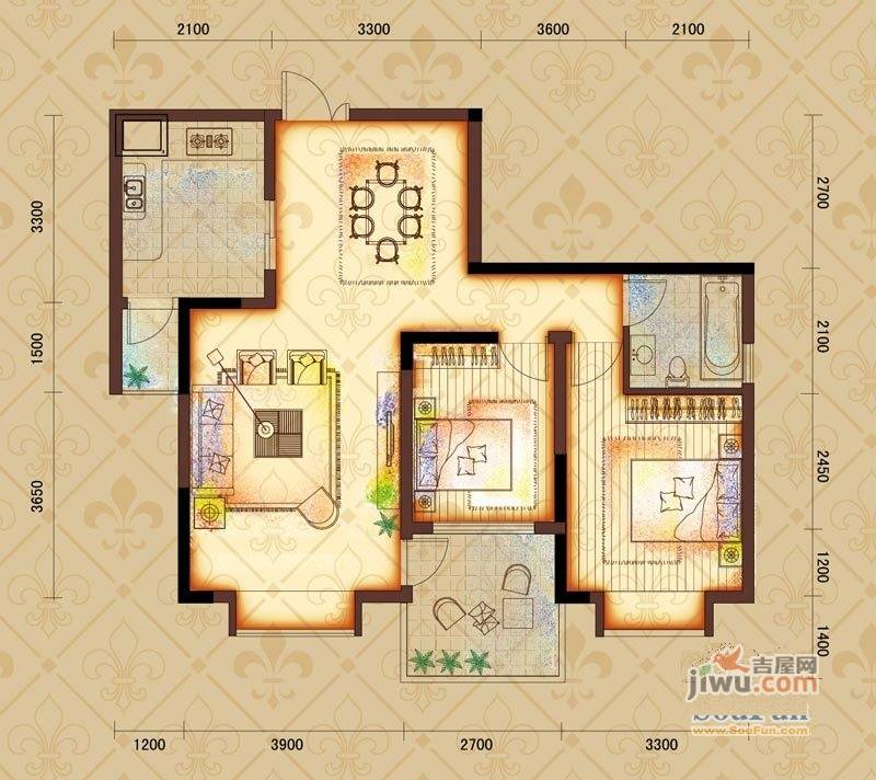 鸿基文昌苑2室2厅1卫73.3㎡户型图