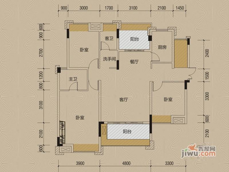 优品城邦3室2厅2卫123.4㎡户型图