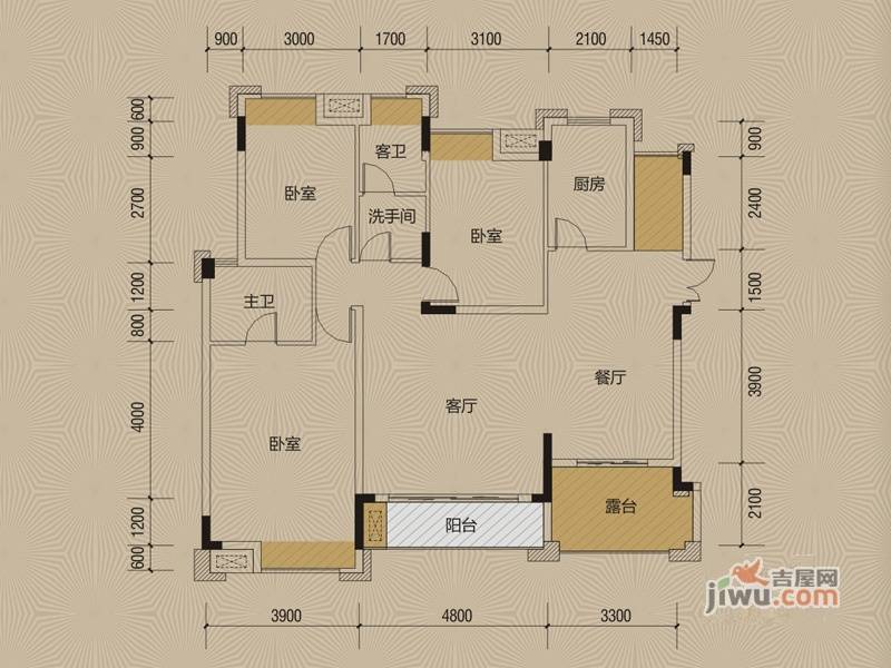 优品城邦3室2厅2卫131㎡户型图