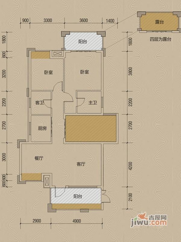 优品城邦2室2厅2卫109.9㎡户型图