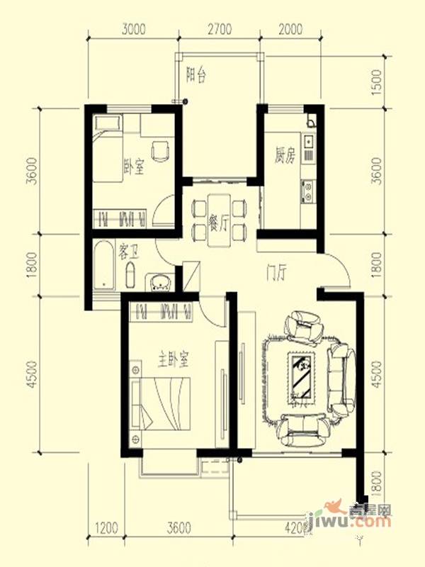 青果天诚花园2室2厅1卫95㎡户型图