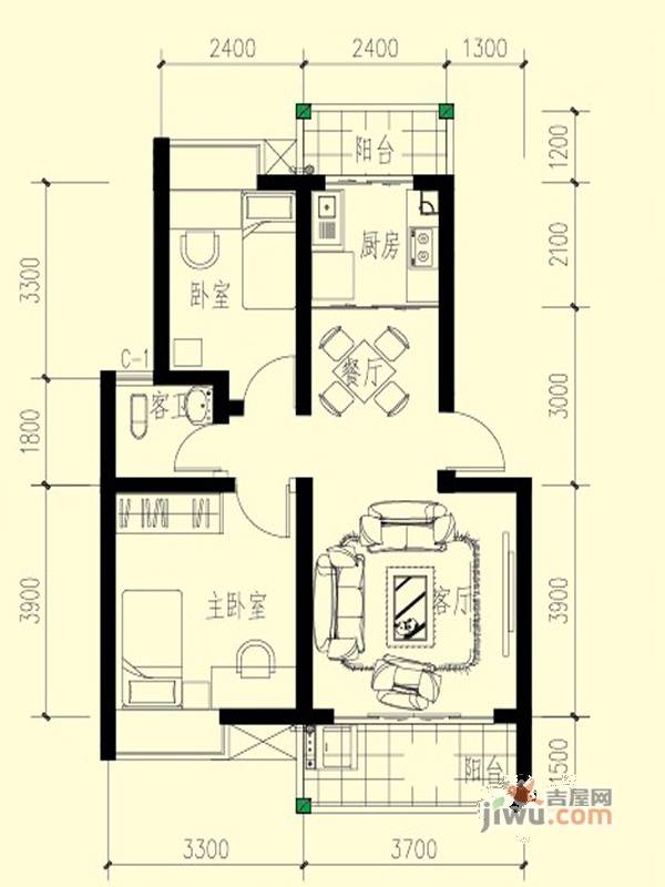 青果天诚花园2室2厅1卫68㎡户型图