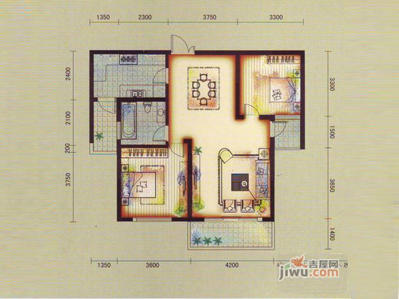 鸿基文昌苑2室2厅1卫98.9㎡户型图