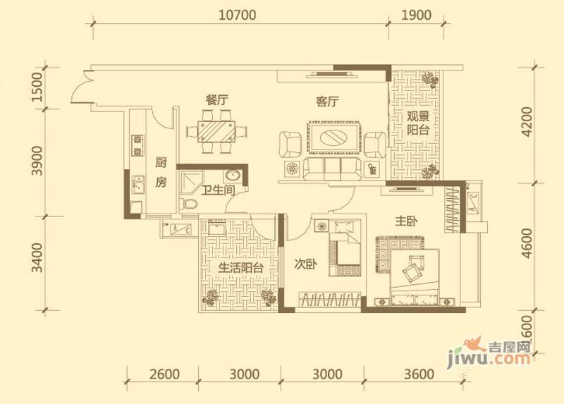 兴隆誉峰2室2厅1卫103.3㎡户型图