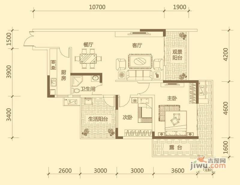 兴隆誉峰2室2厅1卫103.3㎡户型图