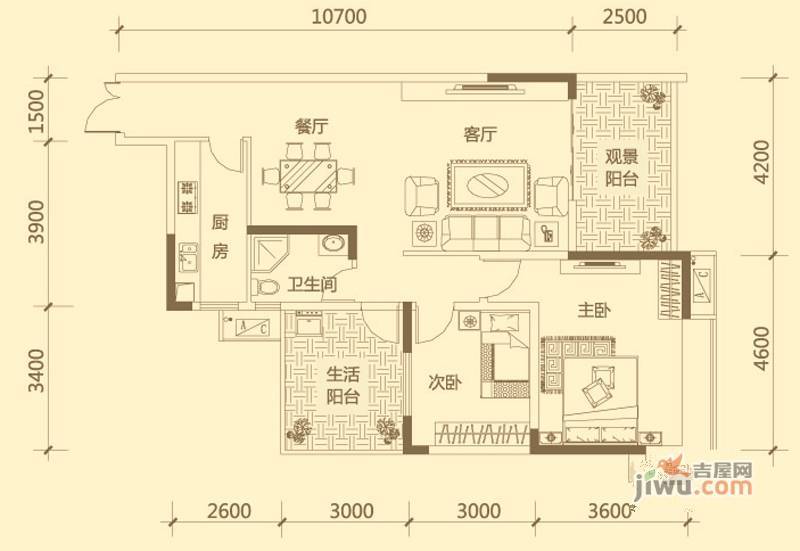 兴隆誉峰2室2厅1卫103.3㎡户型图