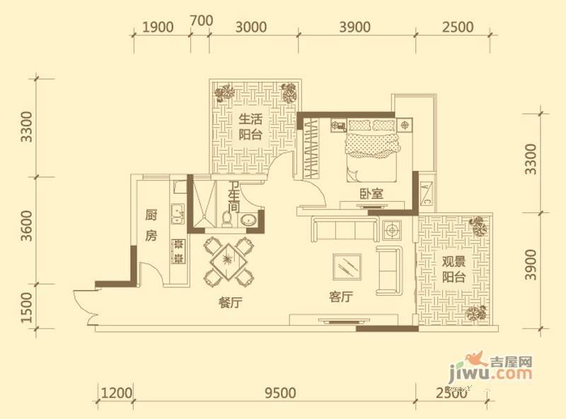 兴隆誉峰1室2厅1卫80.9㎡户型图