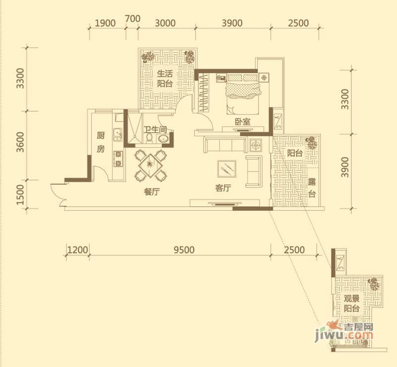 兴隆誉峰1室2厅1卫80.9㎡户型图