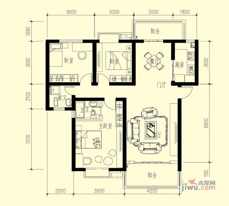 青果天诚花园3室2厅2卫122㎡户型图