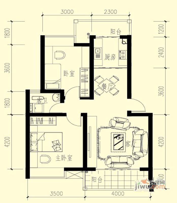 青果天诚花园2室2厅1卫81㎡户型图