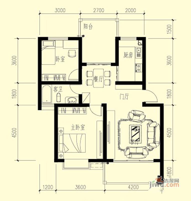 青果天诚花园2室2厅1卫95㎡户型图