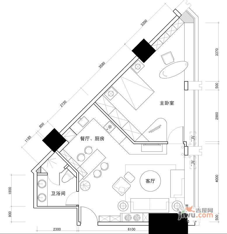 百灵时尚天地1室2厅1卫108.3㎡户型图