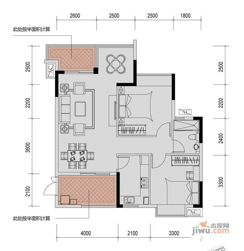 溪山御景2室2厅1卫91㎡户型图