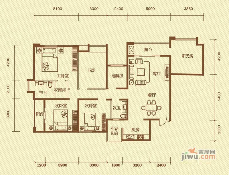 银海元隆广场4室2厅2卫157.1㎡户型图