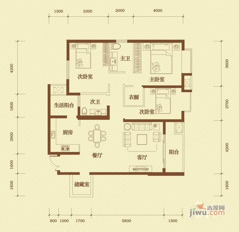 银海元隆广场4室2厅2卫157.1㎡户型图