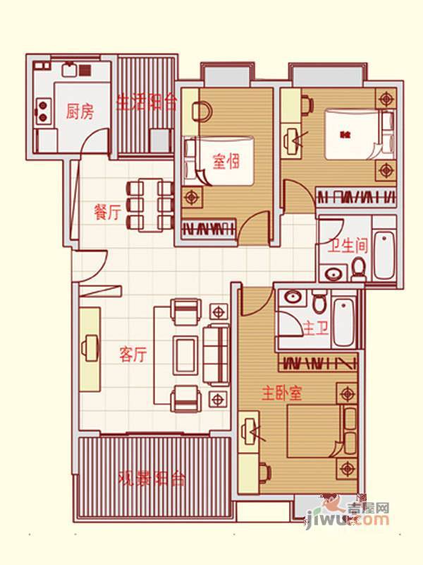 锦嘉汇景城3室2厅2卫126.3㎡户型图