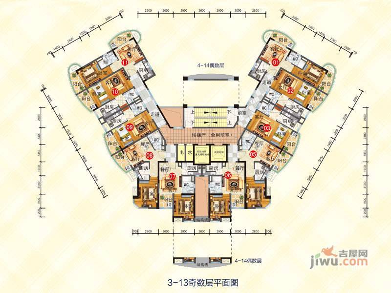 花溪碧桂园普通住宅87.1㎡户型图